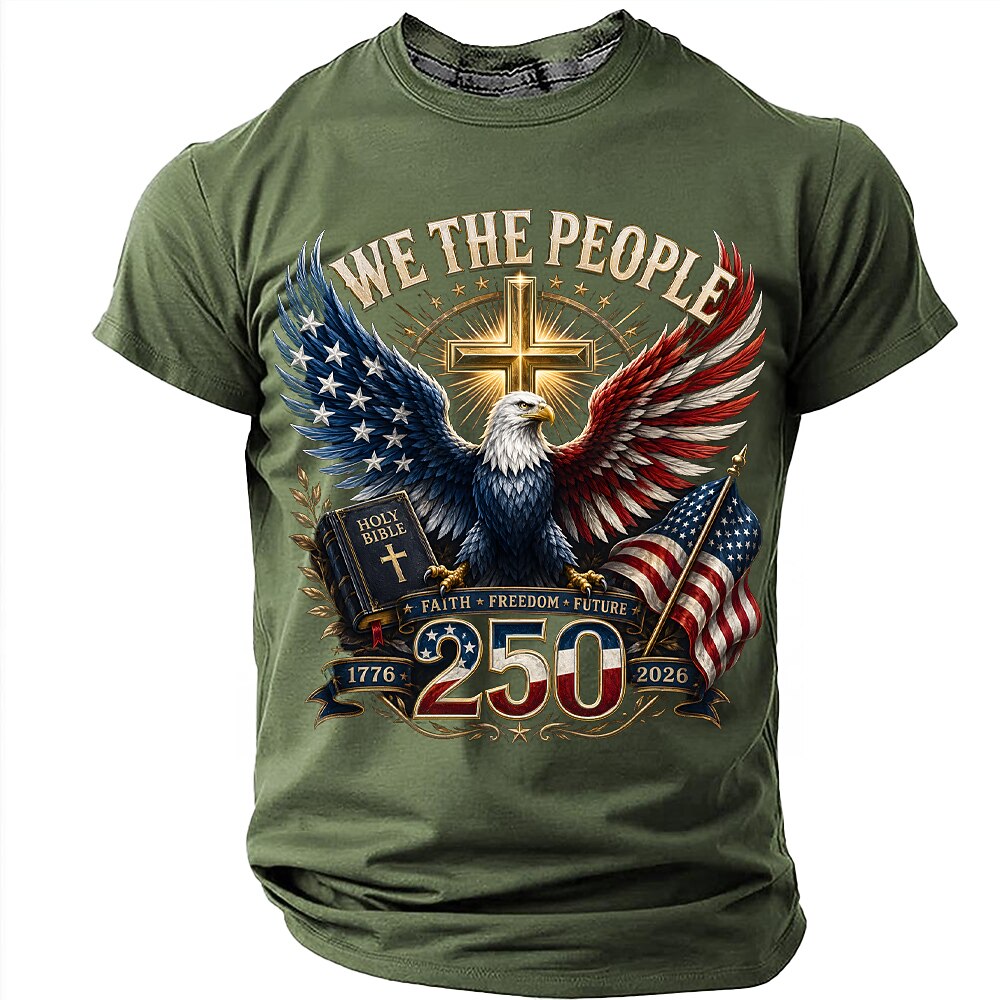 Men's Eagle US Flag Print Short Sleeve Patriotic T-Shirt