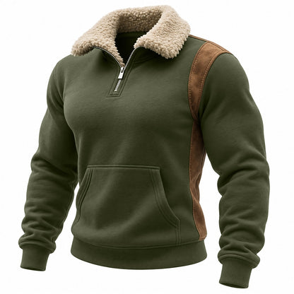 Fleece Collar Contrast Panel Quarter-Zip Sweatshirt