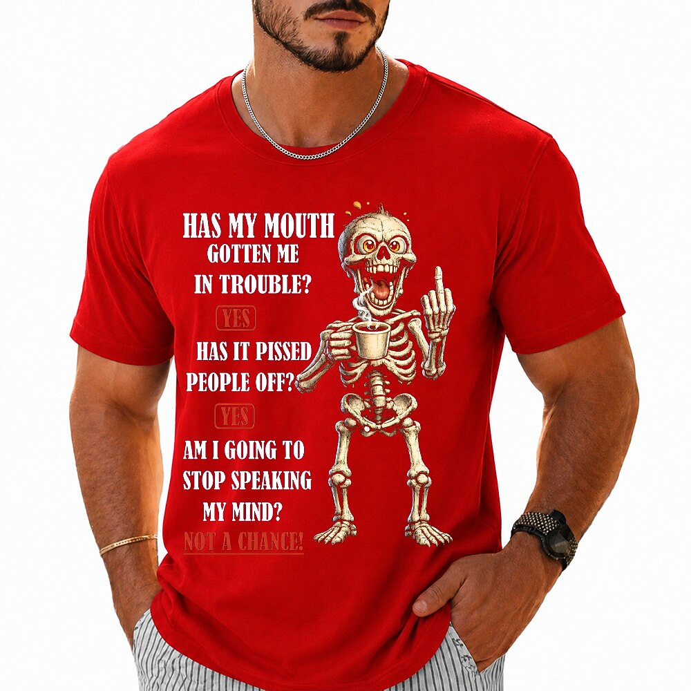 Men's Talking Skeleton Quote Print Short Sleeve Sarcastic T-Shirt