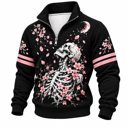 Cherry Blossom Skeleton Half-Zip Sweatshirt