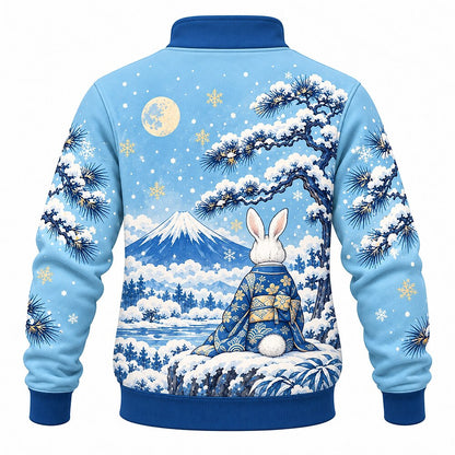 Moonlit Mount Fuji Snow Rabbit Half-Zip Sweatshirt
