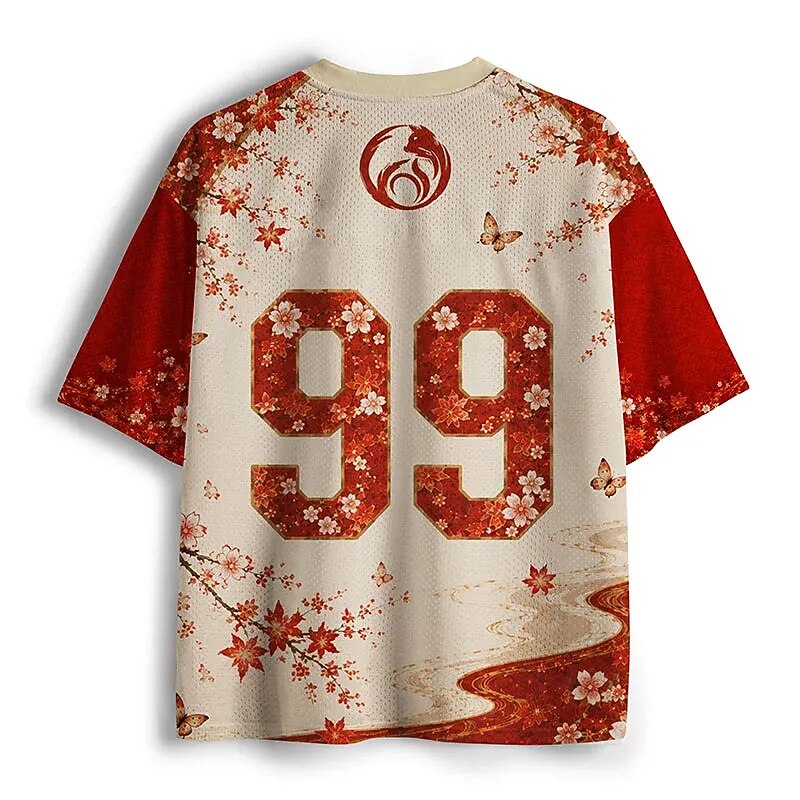 Men's Red Number Graphic Print Short Sleeve Sports Jersey T-Shirt