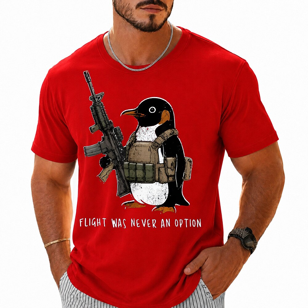 Men's Tactical Penguin Rifle Print Short Sleeve Funny T-Shirt