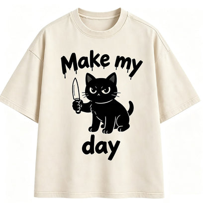 Make My Day Knife Cat Washed T-Shirt