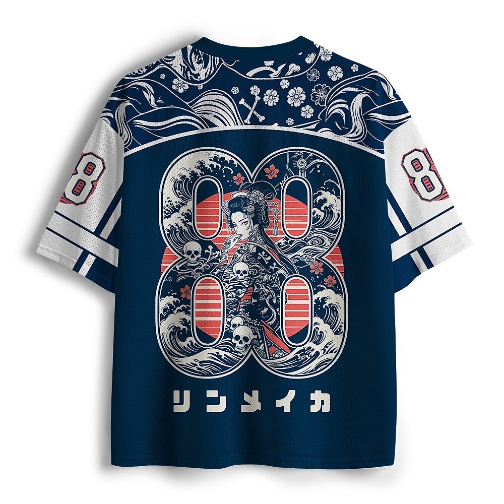 Men's Blue Number Graphic V-Neck Sports Jersey