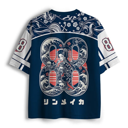 Men's Blue Number Graphic V-Neck Sports Jersey