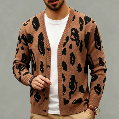 Oversized Leopard V-Neck Cardigan