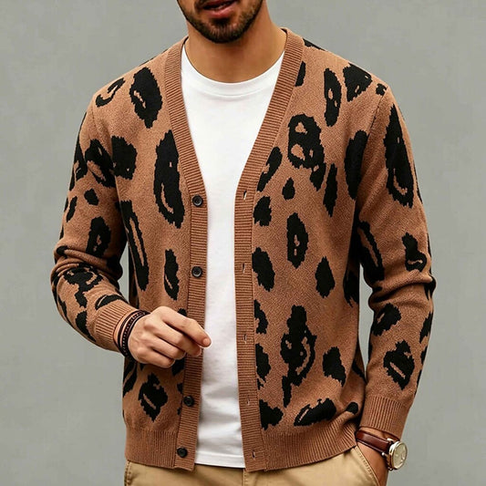 Oversized Leopard V-Neck Cardigan