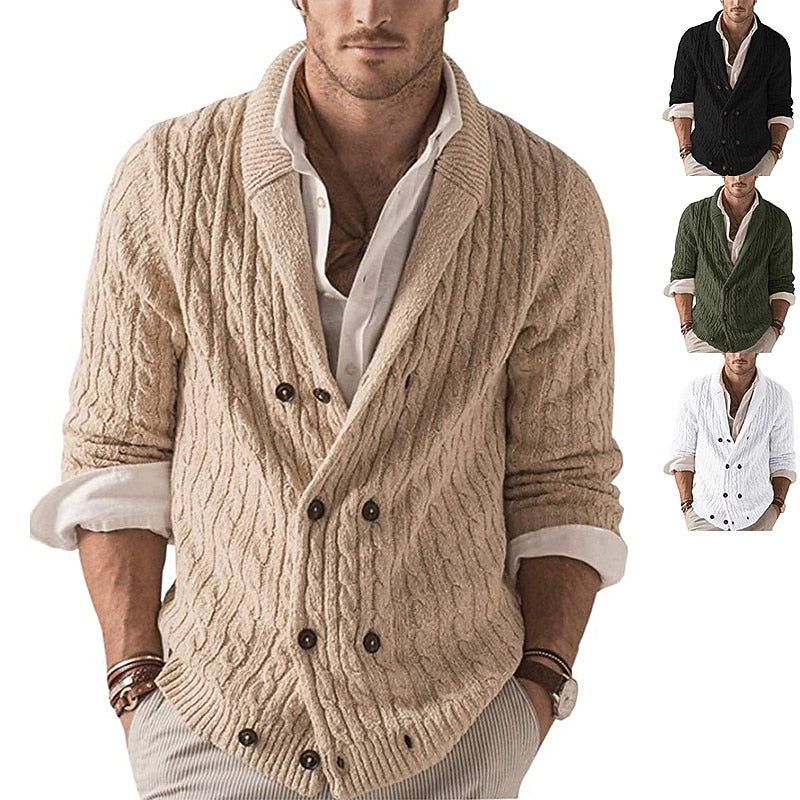 Deep Cable Shawl Button Cardigan