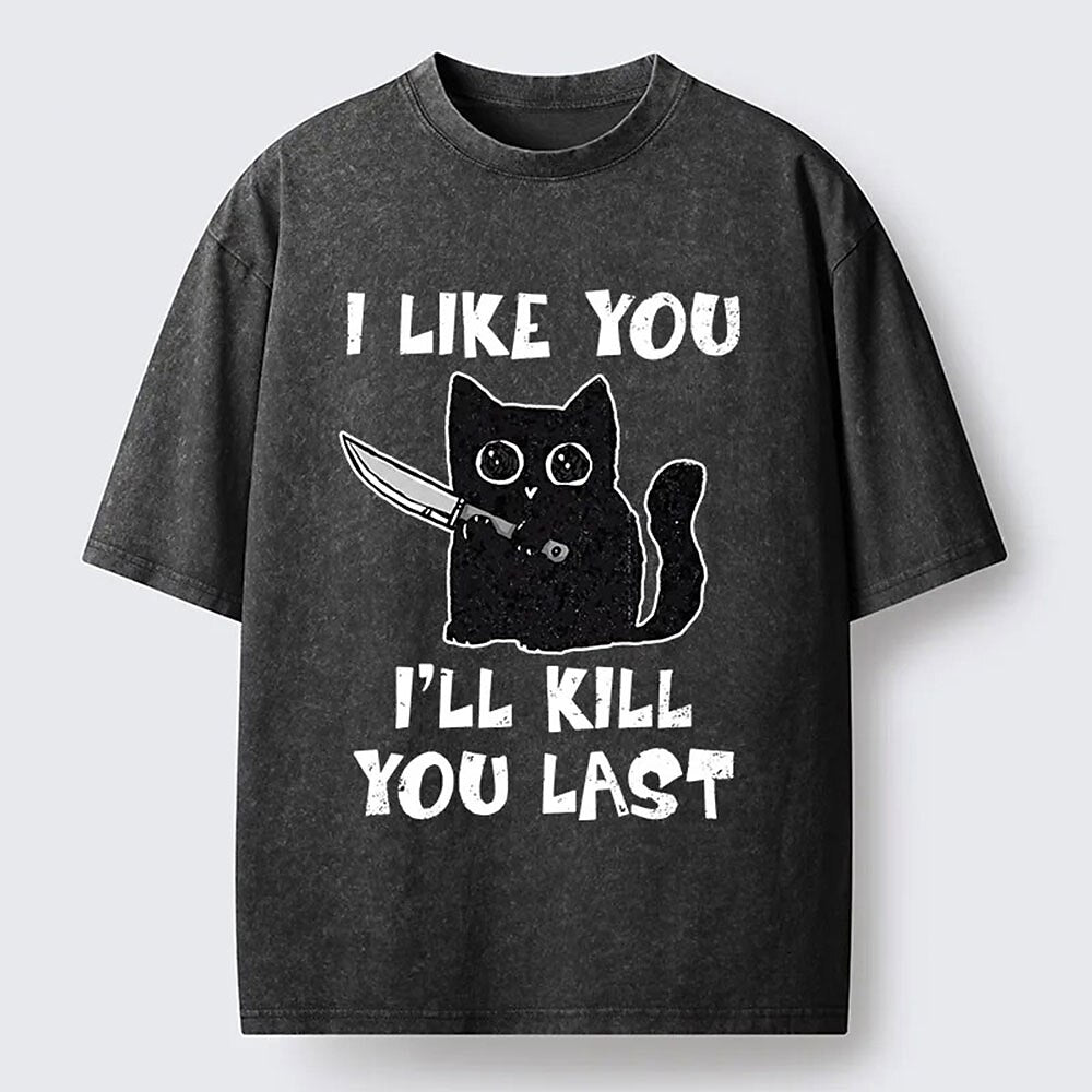 Men's Cat Graphic Washed Cotton T-Shirt