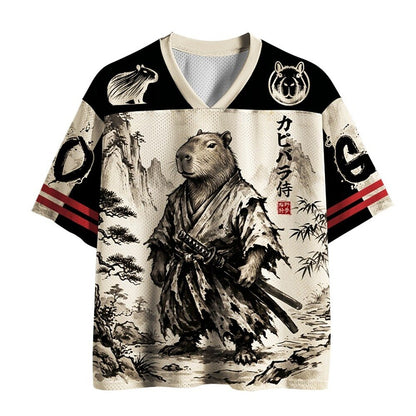 Men's Black & White Graphic V-Neck Sports Jersey