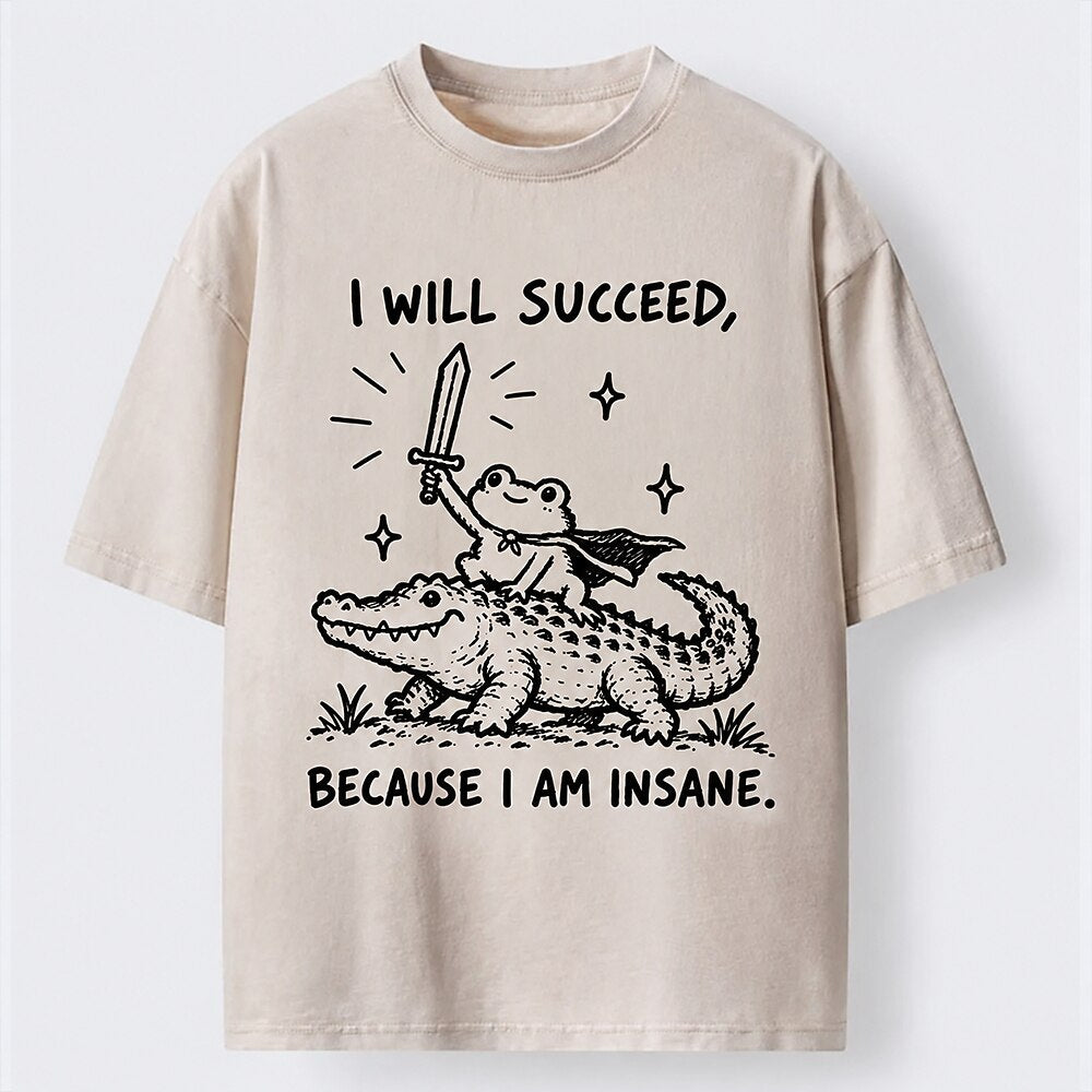 Men's Frog Riding Crocodile Washed Cotton T-Shirt