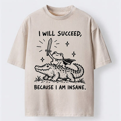 Men's Frog Riding Crocodile Washed Cotton T-Shirt