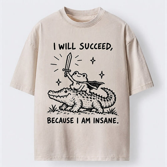 Men's Frog Riding Crocodile Washed Cotton T-Shirt