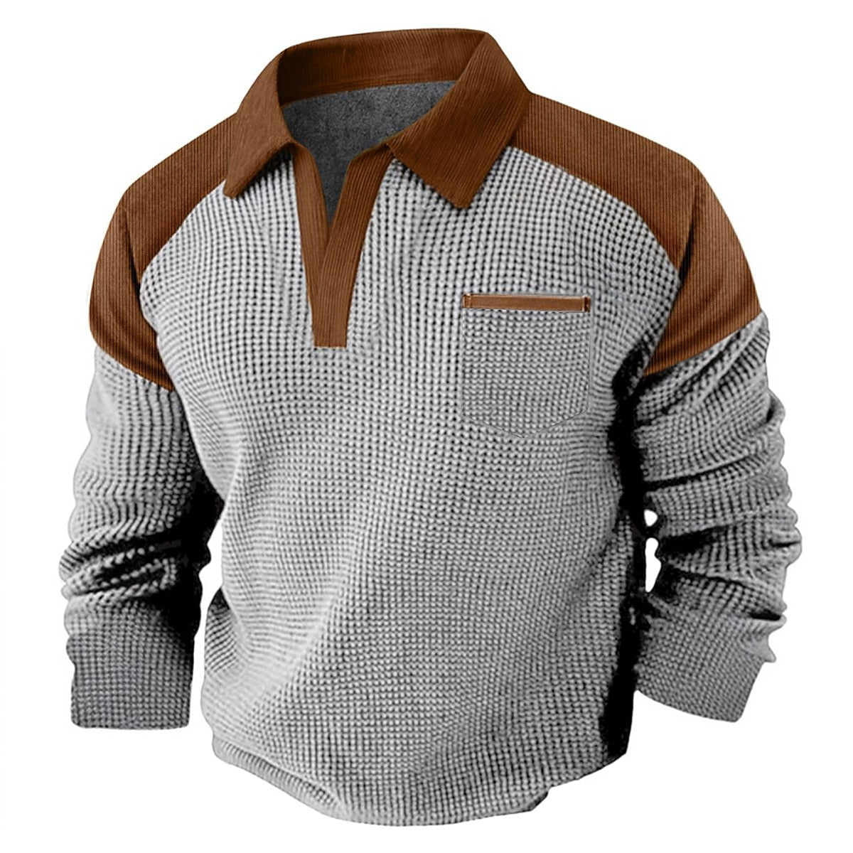 Contrast Collar Waffle Long Sleeve Polo