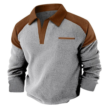 Contrast Collar Waffle Long Sleeve Polo