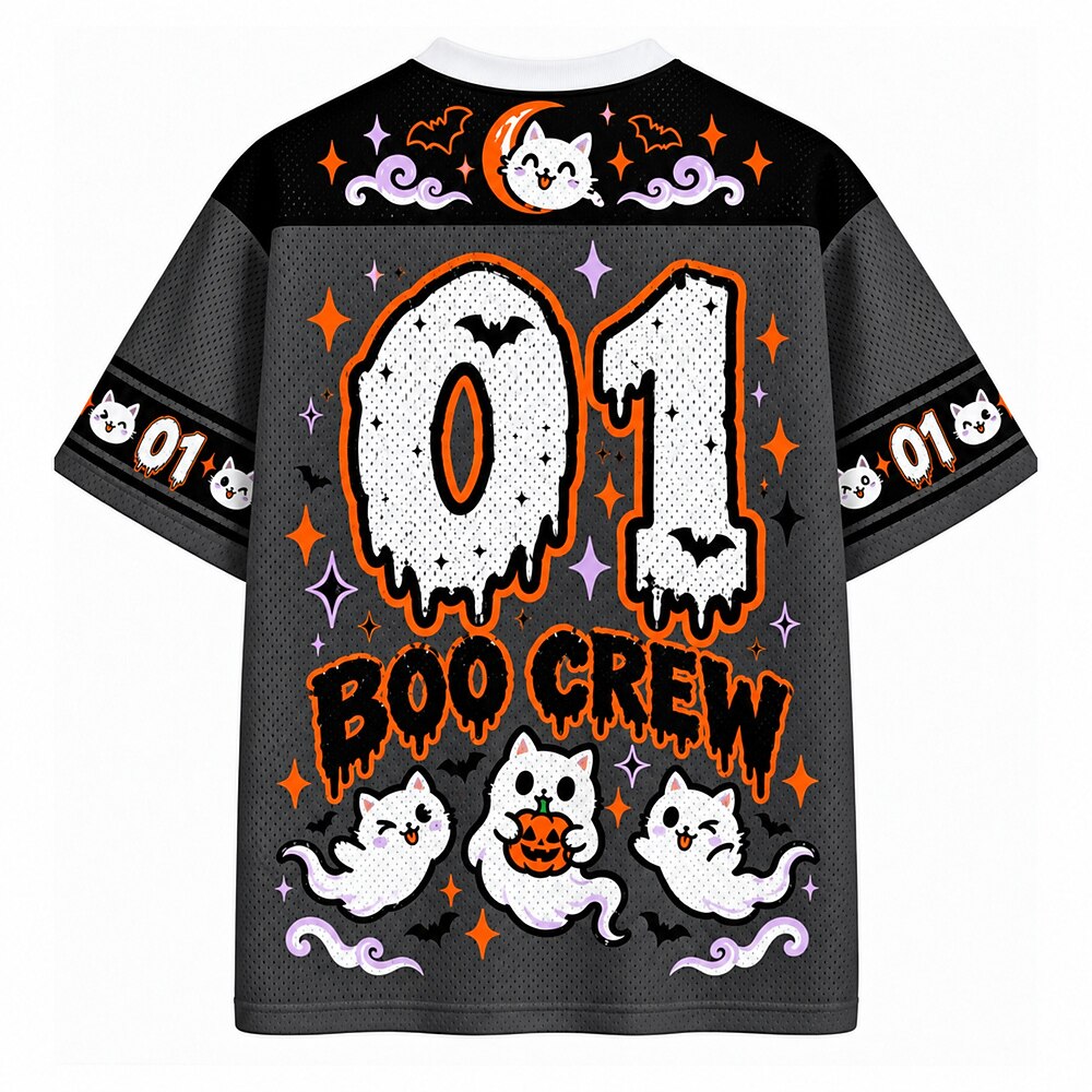 Boo Crew Ghost Cats V-Neck Mesh Jersey