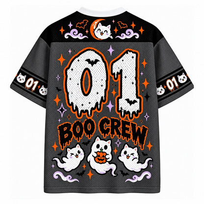 Boo Crew Ghost Cats V-Neck Mesh Jersey