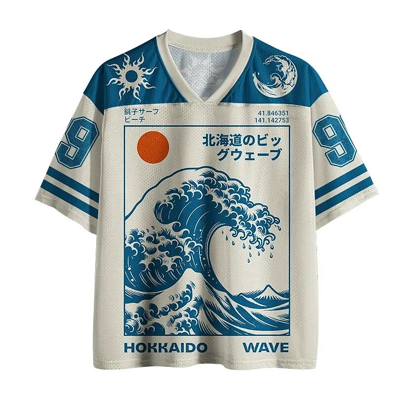 Men's Japanese Daruma Owl Print Short Sleeve Sports Jersey T-Shirt
