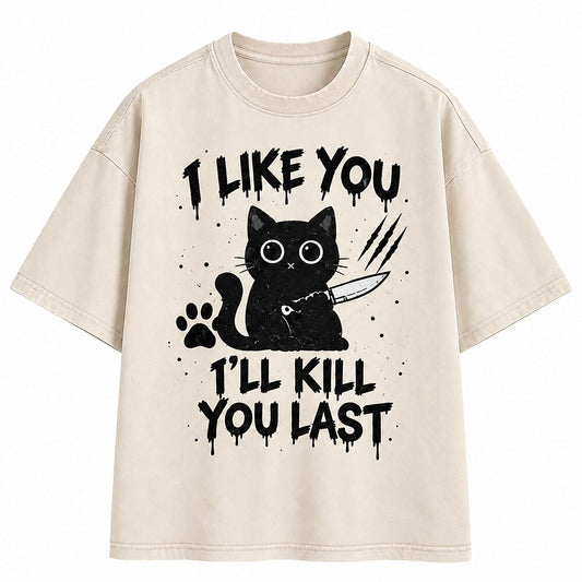 Japanese Style Knife Cat Washed T-Shirt