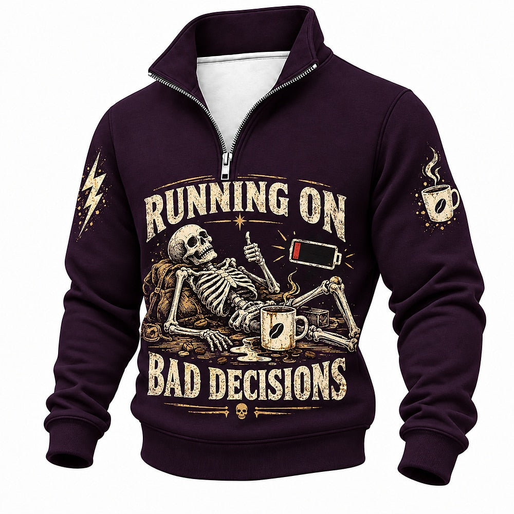 Running on Bad Decisions Skeleton Half-Zip Sweatshirt
