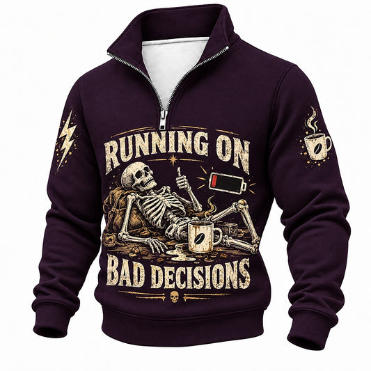 Running on Bad Decisions Skeleton Half-Zip Sweatshirt