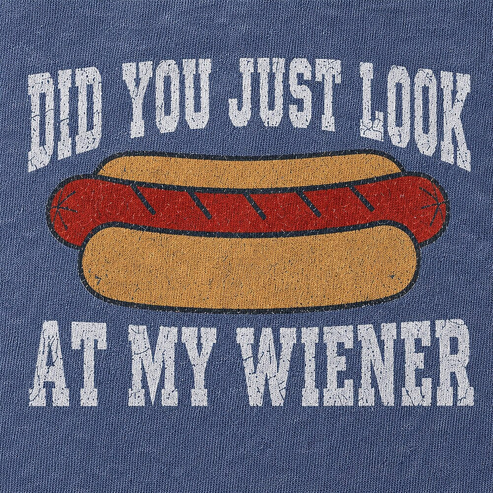 Men's Wiener Joke Quote Print Short Sleeve Acid-Wash T-Shirt