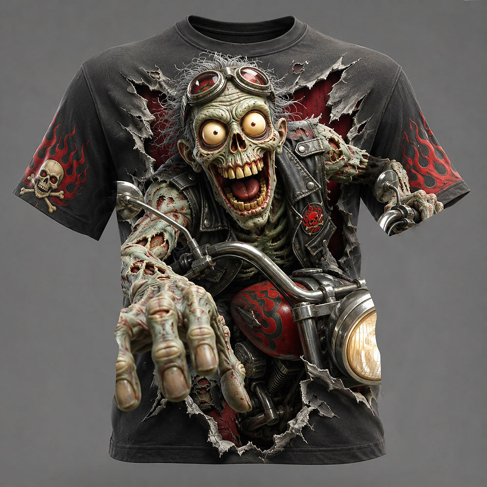 Men's Zombie Biker 3D Print Short Sleeve Gothic T-Shirt