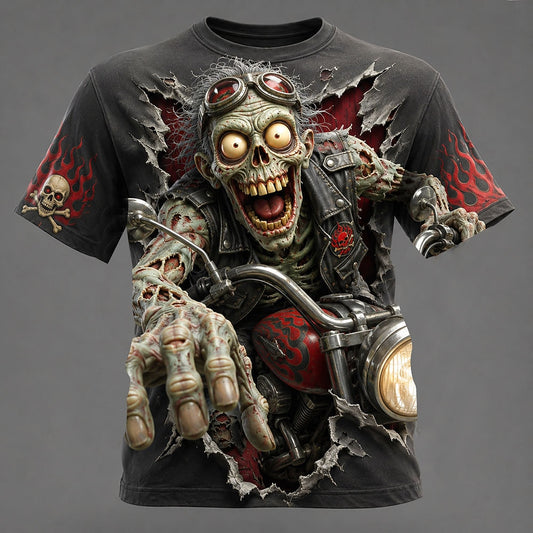 Men's Zombie Biker 3D Print Short Sleeve Gothic T-Shirt