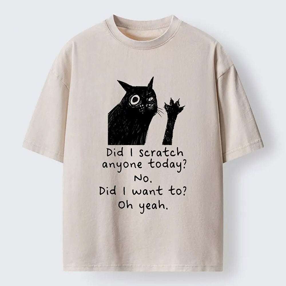 Japanese Style Scratch Cat Washed T-Shirt