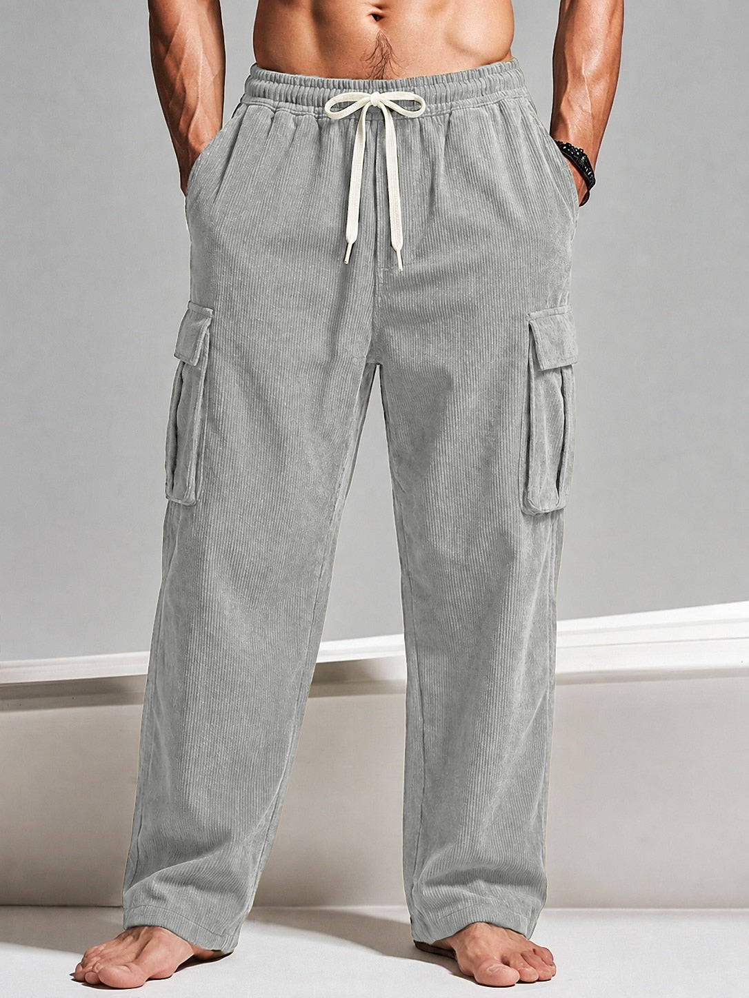 Drawstring Corduroy Cargo Pants