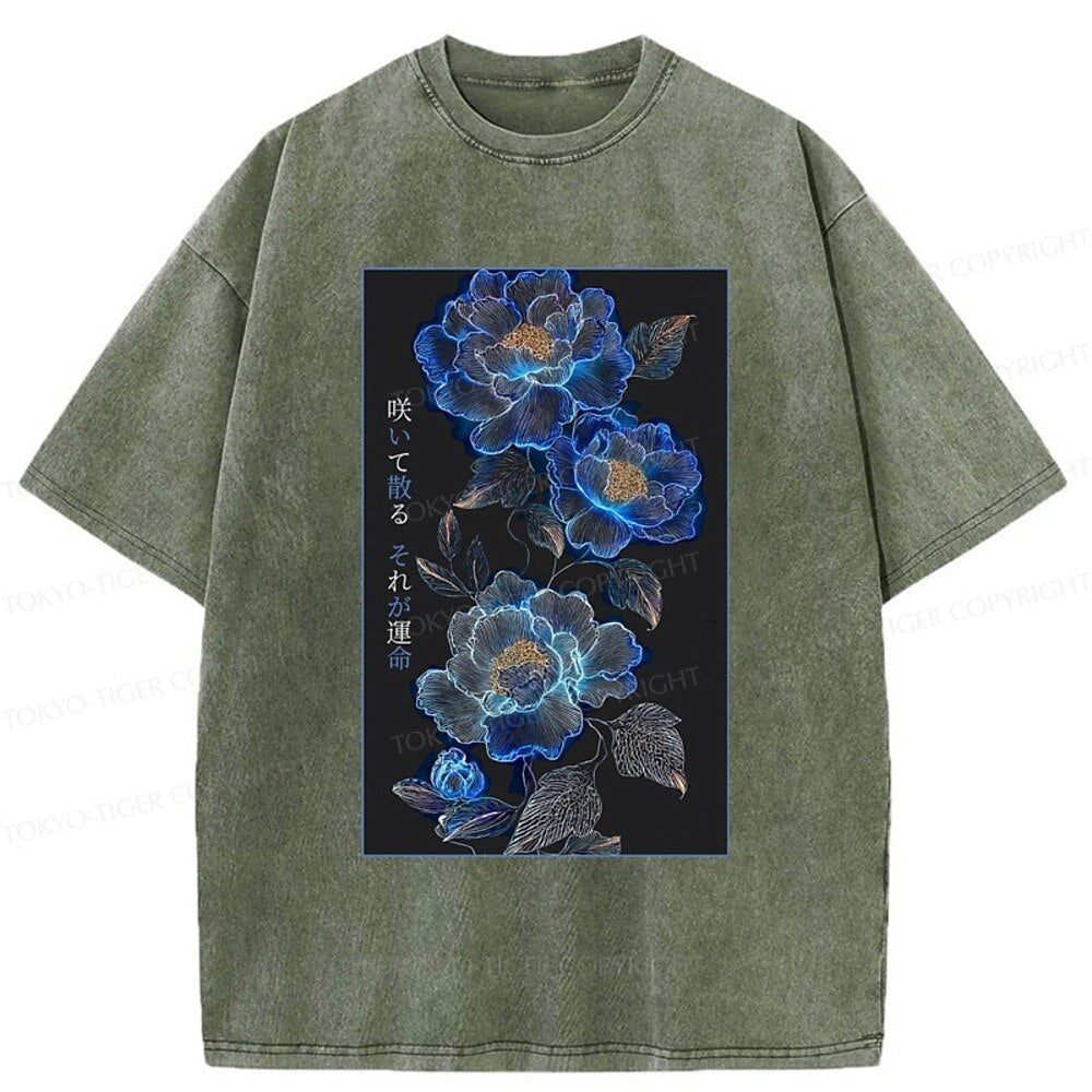 Japanese Style Glowing Peony Washed T-Shirt