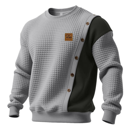 Asymmetric Button Panel Waffle Sweatshirt