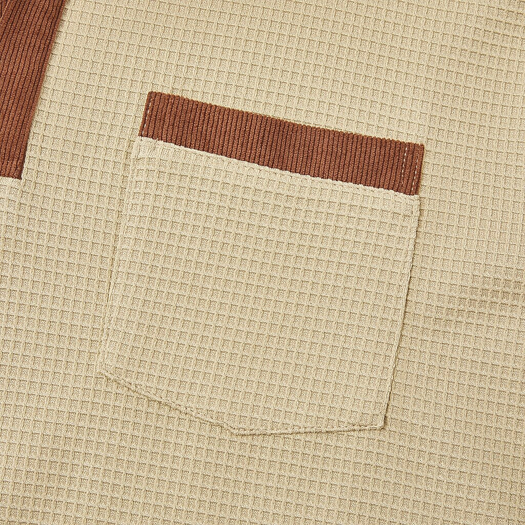 Contrast Collar Waffle Long Sleeve Polo