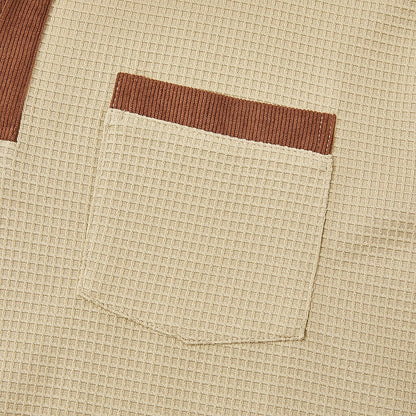 Contrast Collar Waffle Long Sleeve Polo
