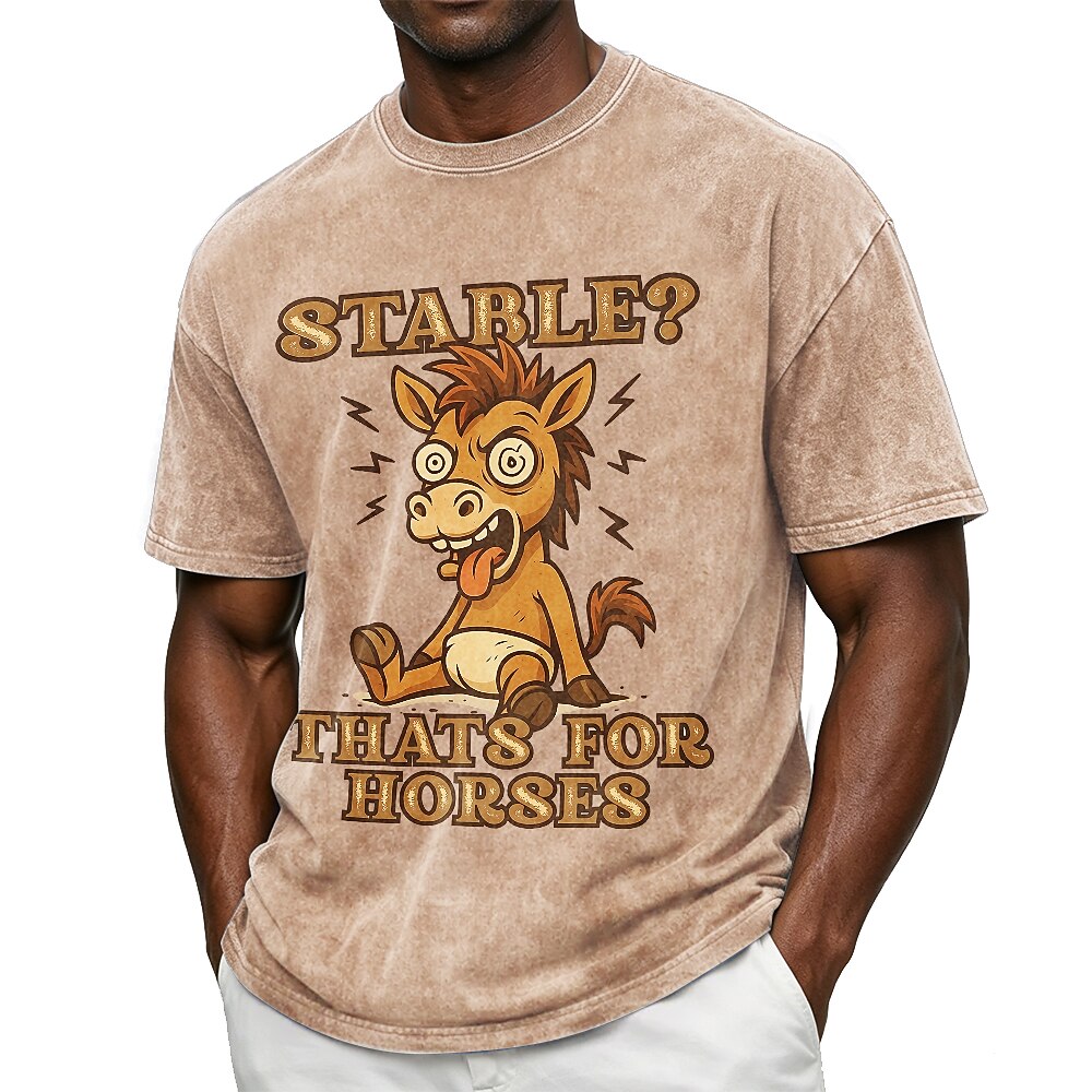 Men's Stable Horses Pun Print Short Sleeve Funny T-Shirt