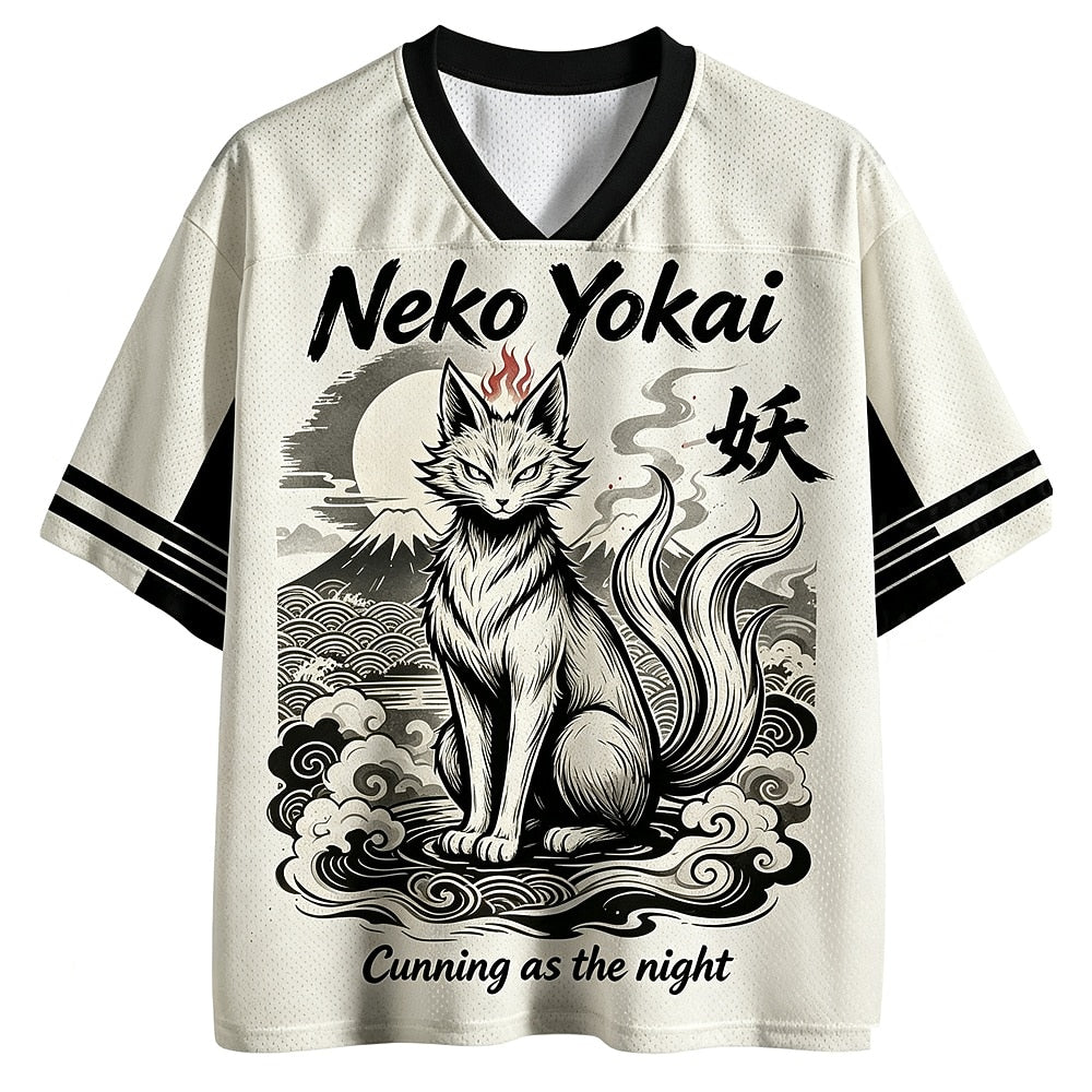 Neko Yokai Cat V-Neck Mesh Jersey