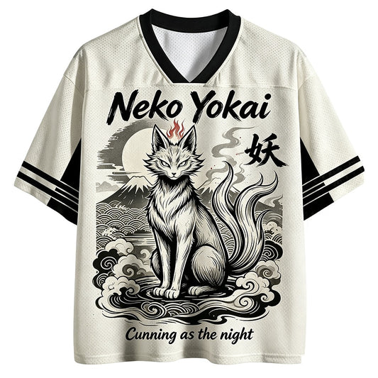 Neko Yokai Cat V-Neck Mesh Jersey