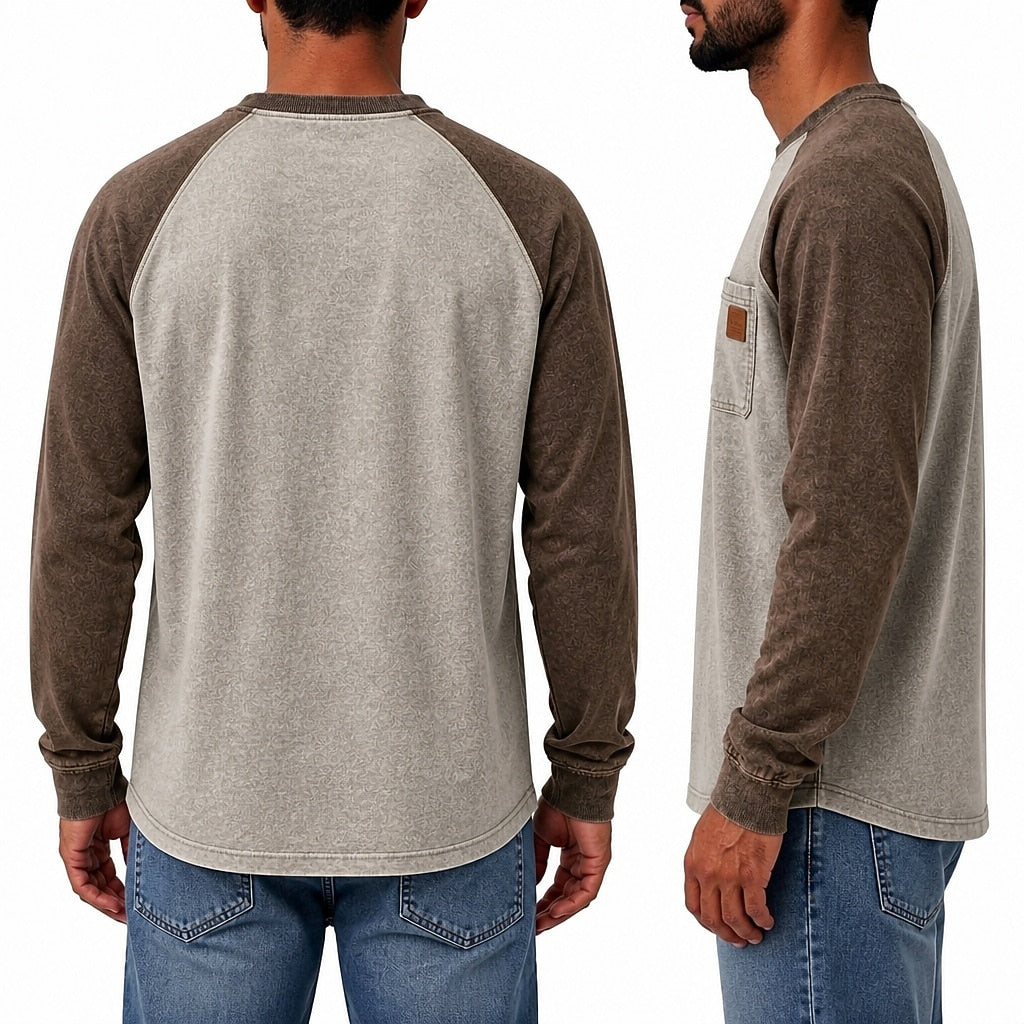 Washed Raglan Pocket Long Sleeve T-Shirt