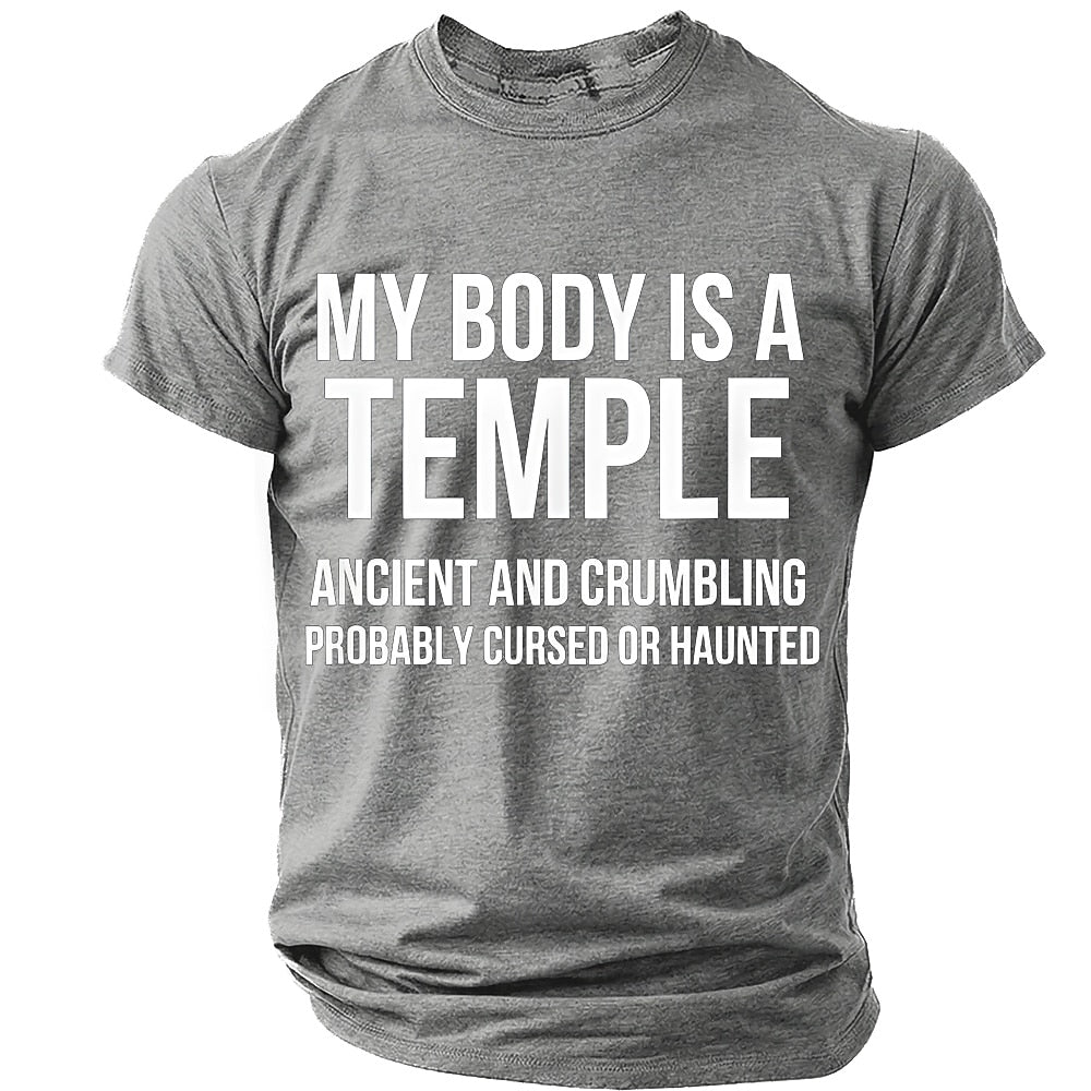 Men's Crumbling Temple Quote Print Short Sleeve Sarcastic T-Shirt