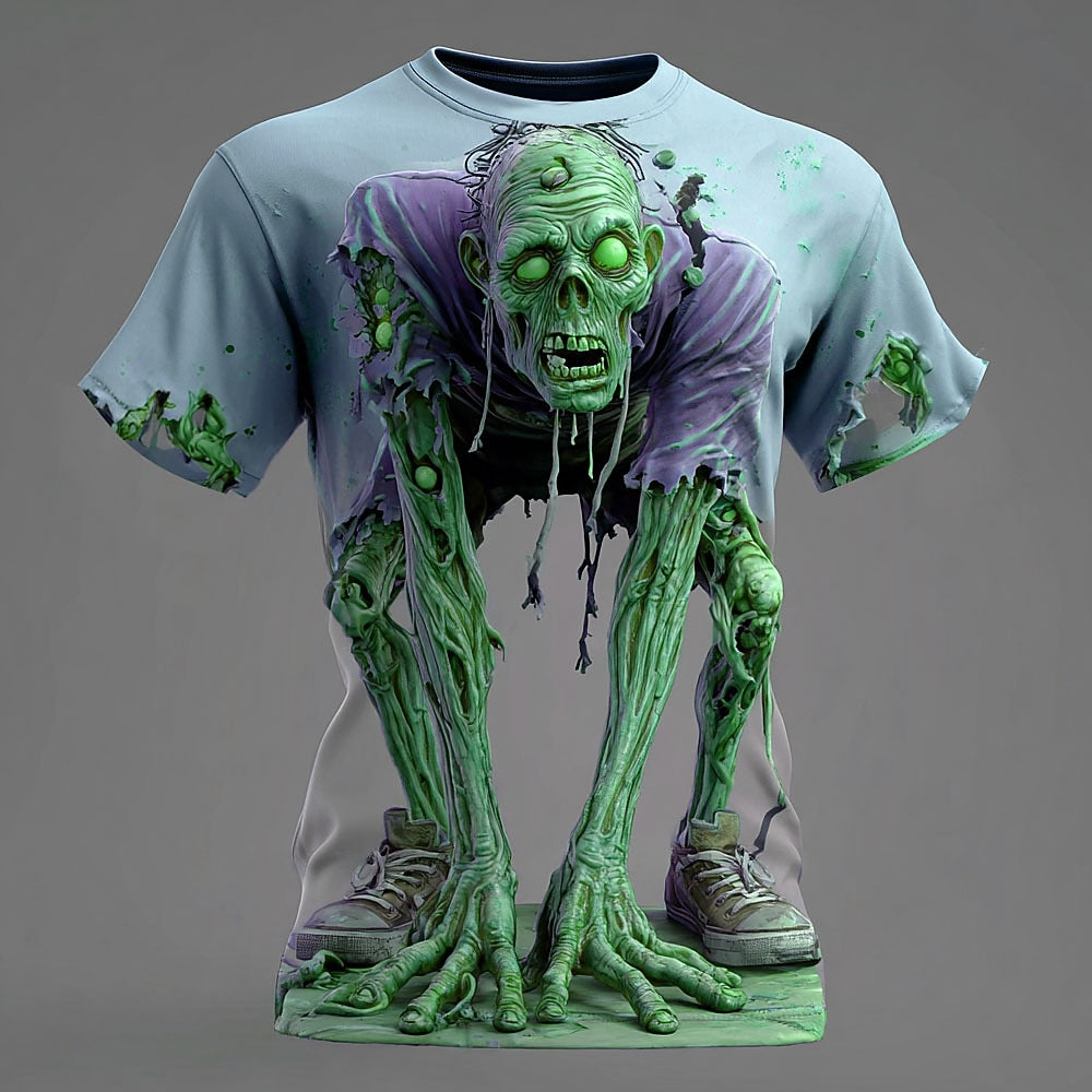 Men's Melting Zombie Illusion Print Short Sleeve Horror T-Shirt