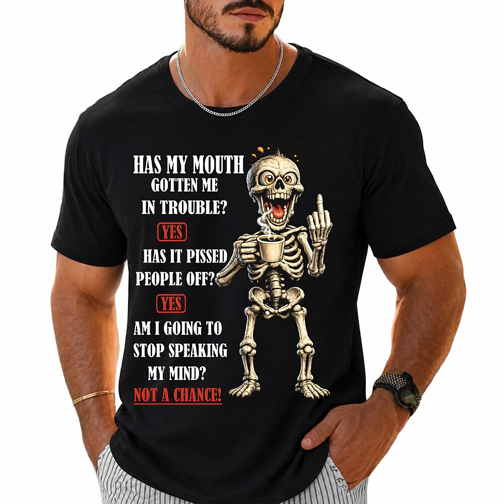 Men's Talking Skeleton Quote Print Short Sleeve Sarcastic T-Shirt