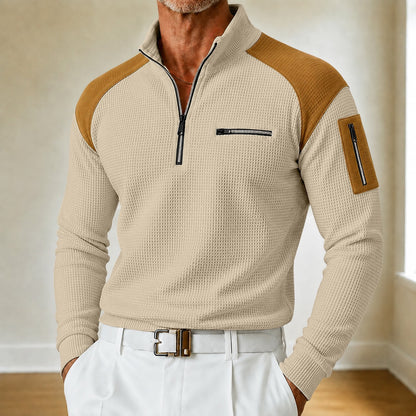 Zip Pocket Raglan Waffle Polo