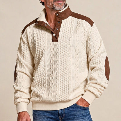 Cable Texture Contrast Collar Sweatshirt
