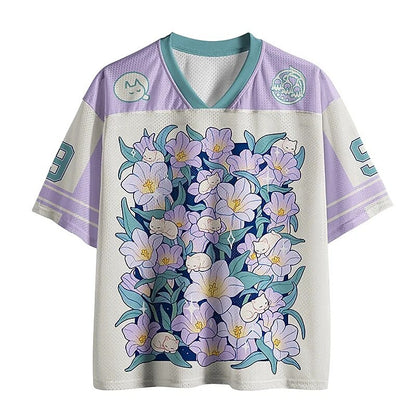 Men's Floral Garden Print Short Sleeve Pastel Sports Jersey T-Shirt