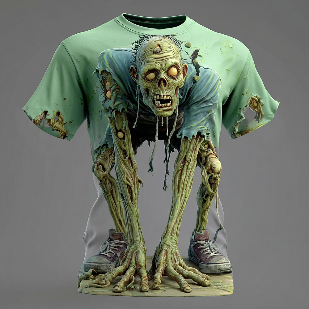 Men's Melting Zombie Illusion Print Short Sleeve Horror T-Shirt