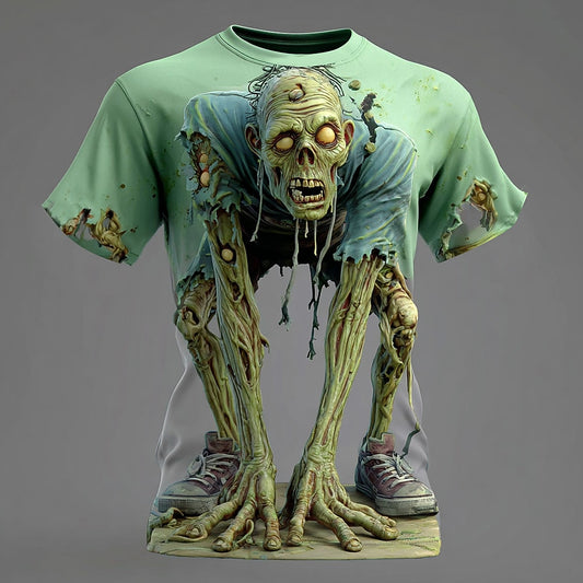 Men's Melting Zombie Illusion Print Short Sleeve Horror T-Shirt