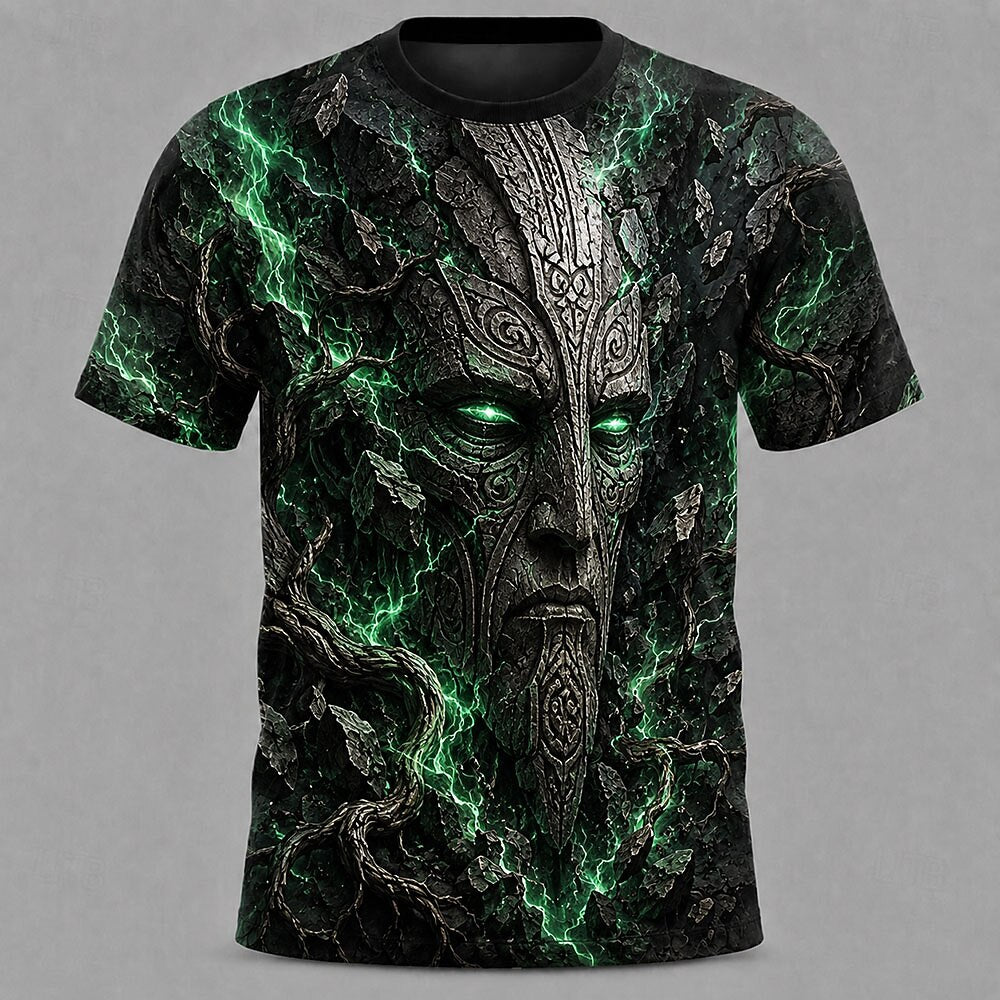 Men's Green Grim Reaper Print Short Sleeve Gothic T-Shirt