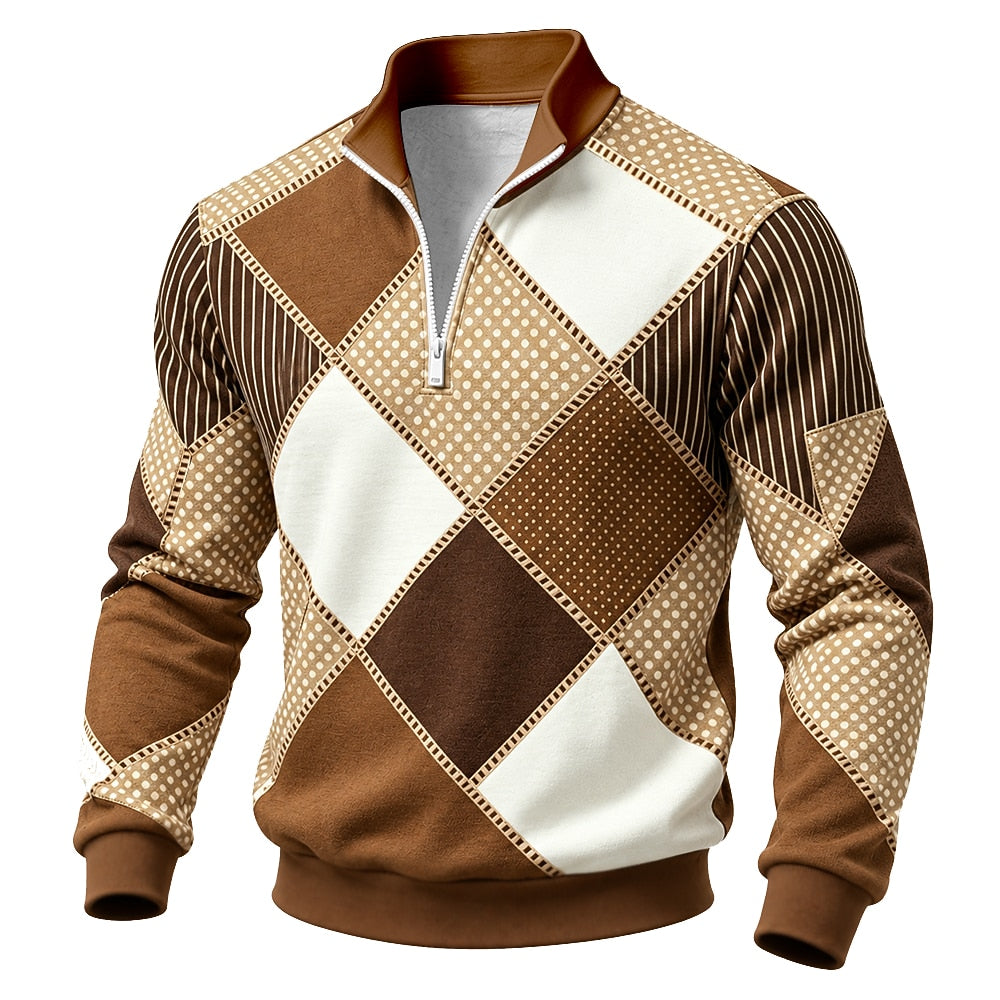 Patchwork Diamond Half-Zip Sweatshirt