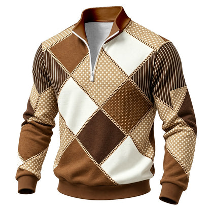 Patchwork Diamond Half-Zip Sweatshirt
